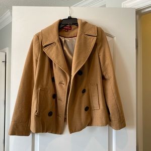 Merona Camel pea coat wool like material size Med